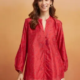 Fabindia Red Cotton Silk Regular Fit Printed Tunic-picture-37