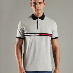 TOMMY HILFIGER Grey Embroidered Logo Relaxed Fit Cotton Polo T-Shirt-picture-49