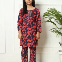 READIPRINT FASHIONS Kids Navy & Red Printed Kurti with Pants-image-46