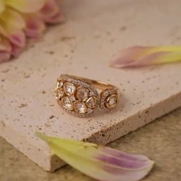 Curio Cottage Meira Kundan Studded Cuff Ring-image-86