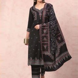 Rangriti Black Straight Fit Printed Kurta Set-image-32