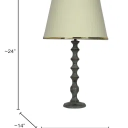 FOS LIGHTING Cream & Grey Wood Table Lamp With Tapered Fabric Shade image 3