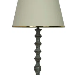 FOS LIGHTING Cream & Grey Wood Table Lamp With Tapered Fabric Shade image 2
