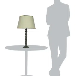 FOS LIGHTING Cream & Grey Wood Table Lamp With Tapered Fabric Shade image 4