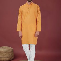 NEGRONI Geometric Woven Design Band Collar Pure Cotton Straight Kurta-image-15