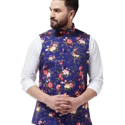 Sojanya Royal Blue Floral Print Nehru Jacket-picture-28