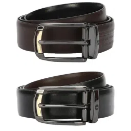 Louis Philippe Black Leather Reversible Belt for Men-31