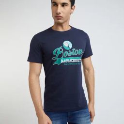 Parx Blue Cotton Regular Fit Printed T-Shirt-image-45