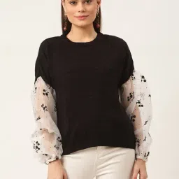 Rooted Black Self Design Round Neck Sweater-25