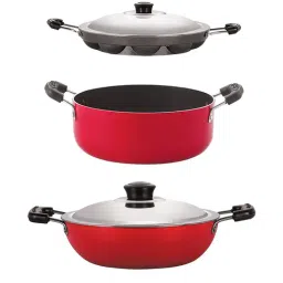 Nirlon Non-Stick Red Aluminium Gas Compatible Cookware Set of 3 Pieces-14
