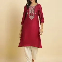 W Pink Embroidered Straight Kurta-image-40