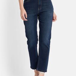 METTLE Women Straight Fit Mid-Rise Light Fade Stretchable Jeans-image-11