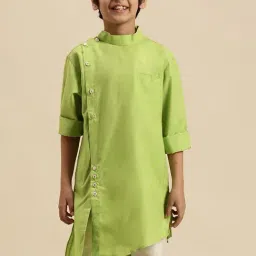 Sanwara Kids Light Green Cotton Kurta-image-63