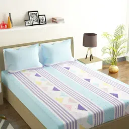 Romee Geometric Blue 144 TC Cotton Queen Sized Bed Sheet with 2 Pillow Covers-image-19