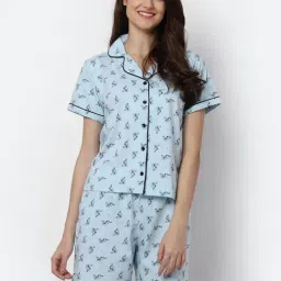 Boston Club Light Blue Printed Shirt With Shorts-image-64