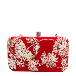 NR by Nidhi Rathi Red Fabric Minaudiere Clutch-image-73