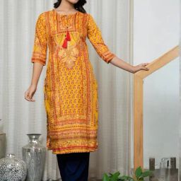 Juniper Mustard Printed Kurta-image-35