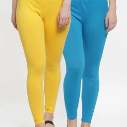 Gracit Yellow & Blue Mid Rise Leggings - Pack Of 2-image-37