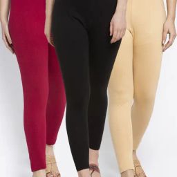 Gracit Black & Skin Mid Rise Leggings - Pack Of 3-image-60