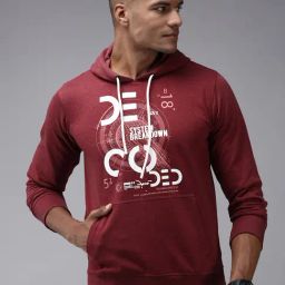 Showoff Maroon Cotton Regular Fit Printed Hooded Sweatshirt-image-33