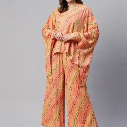 Cottinfab Rayon Coral & Yellow Printed Top With Palazzos-52