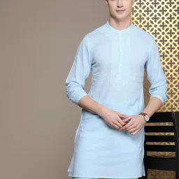 House of Pataudi Men Jashn Yoke Design Thread Work Pure Cotton Kurta With Pyjamas-20