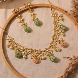 Curio Cottage Meira Pastel Hued Droplet Necklace & Earrings Set-18