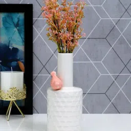 Tayhaa White Ceramic Geometric Flower Vase-image-89