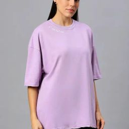 House Of RS Lavender Printed Oversized T-Shirt-image-77