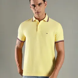TOMMY HILFIGER Yellow Solid Regular Fit Cotton Polo T-Shirt-picture-16