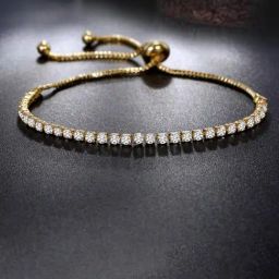 Peora Gold-Plated Cubic Zirconia Studded Adjustable Bracelet-image-15