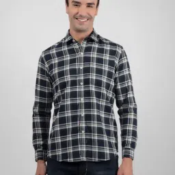 Numero Uno Navy Cotton Slim Fit Checks Shirt-image-69