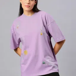 House Of RS Lavender Printed Oversized T-Shirt-picture-32