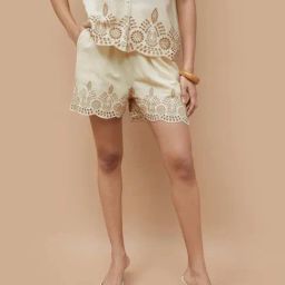 Fame Forever By Lifestyle Beige Regular Fit Embroidered Shorts-image-100