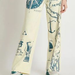EDRIO Cream & Teal Cotton Graphic Print Mid Rise Trackpants-image-73