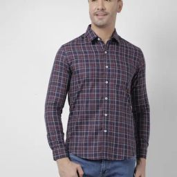 Numero Uno Navy Cotton Slim Fit Checks Shirt-image-53