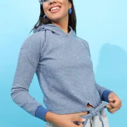 Campus Sutra Blue Cotton Striped Sweatshirt-picture-9