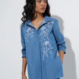 Utsa by Westside Blue Floral Embroidered Denim Tunic-image-23