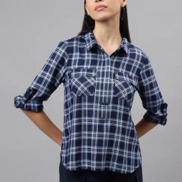 Latin Quarters Navy Check Top-picture-40
