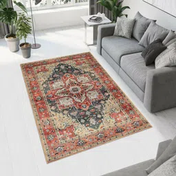 MAA HOME CONCEPT Red Ethnic Motifs Anti-Skid Woollen Carpet-40