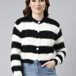 SHOWOFF Black & White Striped Cardigan-image-39