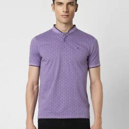 V Dot Purple Cotton Slim Fit Printed Henley T-Shirt-image-19