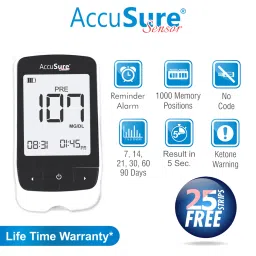 Accusure Sensor Glucometer Machine With 25 Test Strips (Black) image 4