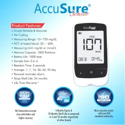 Accusure Sensor Glucometer Machine With 25 Test Strips (Black) image 5