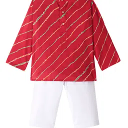 JAV CREATIONS Boys Leheriya Printed Band Collar Pure Cotton Straight Kurta With Pyjamas-picture-6