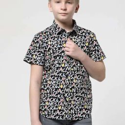 Jack & Jones Junior Black Cotton Printed Shirt-image-94