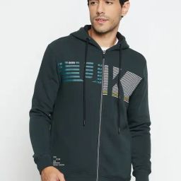 Cantabil Bottle Green Regular Fit Printed Hooded Jacket-picture-7