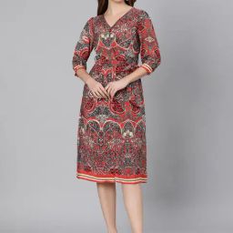 Oxolloxo Red Floral Print A Line Dress-image-69