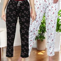 Kryptic Off White & Black Cotton Relaxed Fit Printed Lounge Pants - Pack of 2-image-85