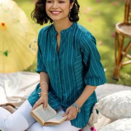Libas Teal Striped Kurti-image-62